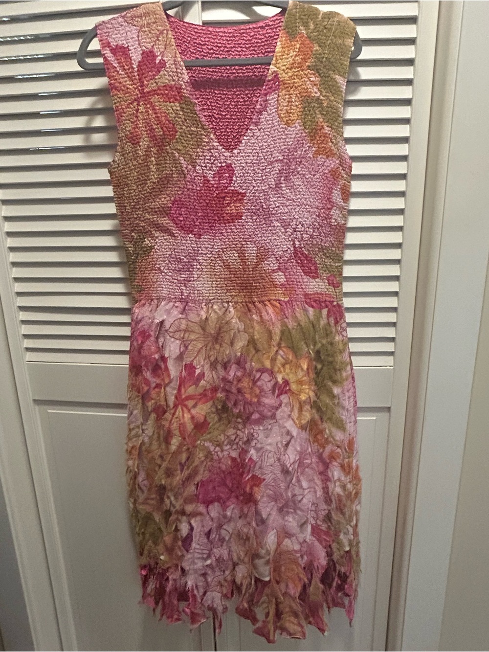 Floral Pink V-Neck Smocked Summer Dress